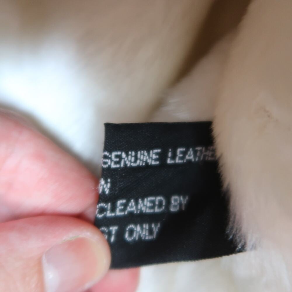 Vintage Y2K Beyond California Tan Suede Leather Cream Faux Fur Sherpa Jacket M - Picture 6 of 6